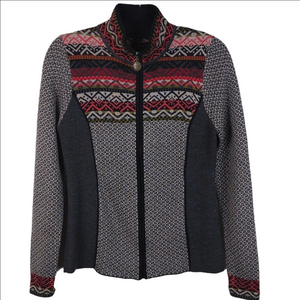 Icelandic Design Grey Fair Isle Wool Long Sleeve Full Zip Cardigan Sweater